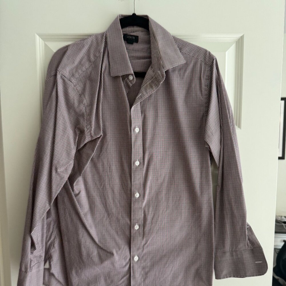 J.Crew Red, Black & White Checkered Button-Down Dress Shirt - Size 15.5 Medium